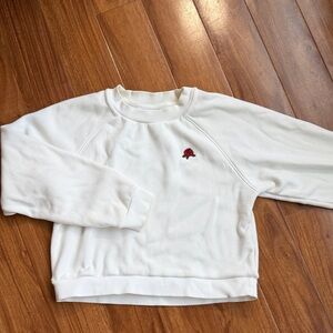 Aritzia White Sweatshirt with Embroidered Rose